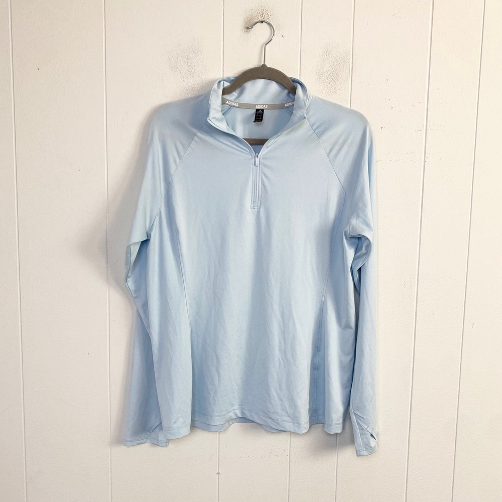 Adidas Golf Light Blue Quarter Zip Pullover Long Sleeve Thumbholes Size Large